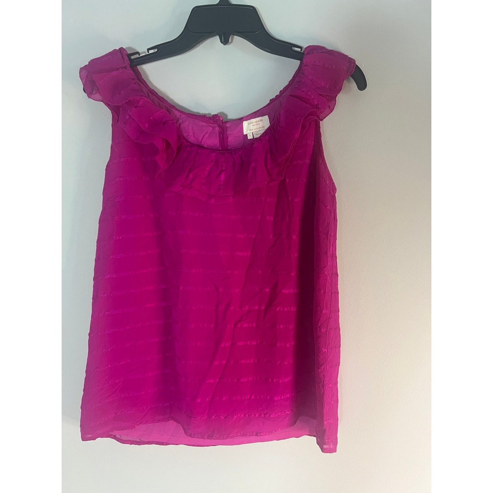 Kate Spade New York Pink 100% Silk Ruffle Neck Sleeveless Blouse Top Small
